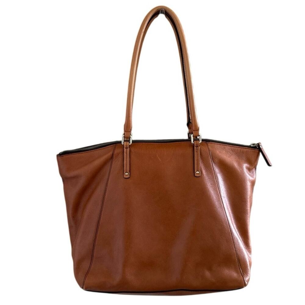 Banana Republic Jess Tote Cognac Brown Leather Shoulder Bag Leopard Lining
